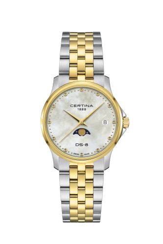 Certina DS-8 Moonphase Lady Quartz Stainless Steel - Yellow Gold / MOP / Bracelet